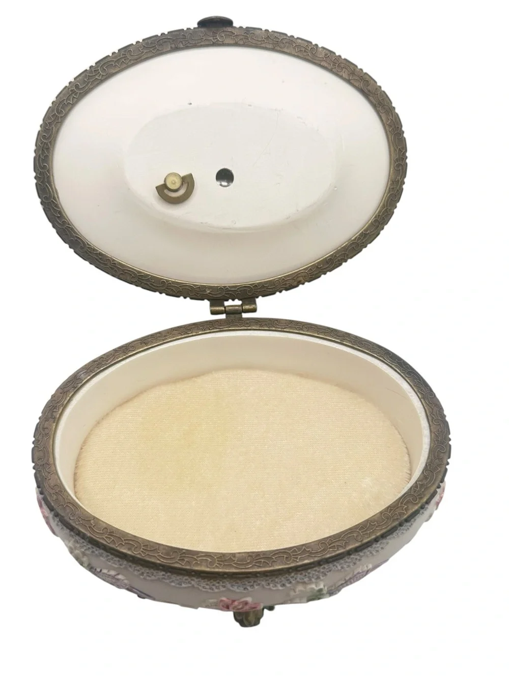 Vintage-Inspired Oval Trinket Music Jewelry Box with Cameo Scene - Cream & Black